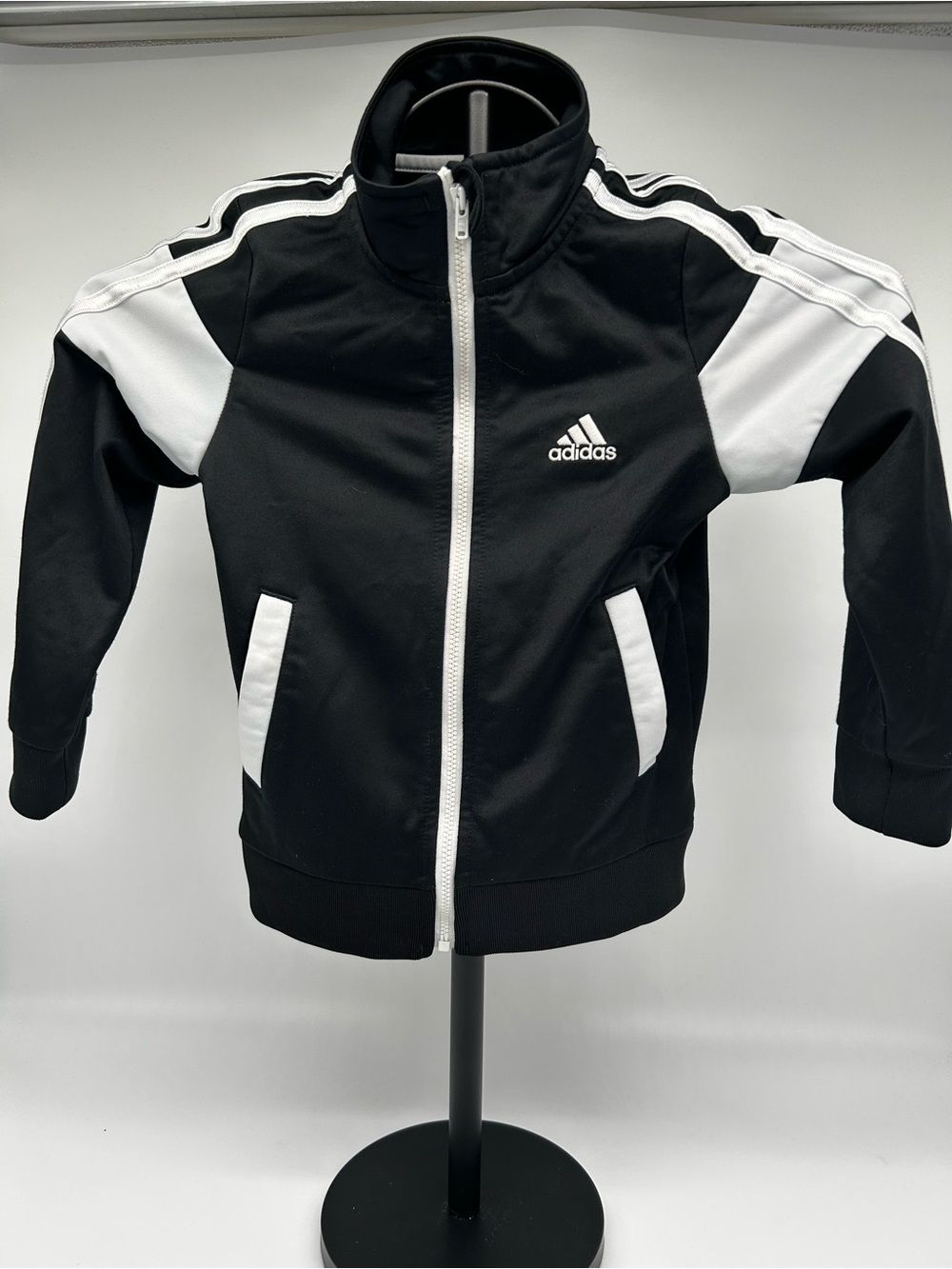 adidas Black and White Kids Zip-Up Track Jacket Size 4